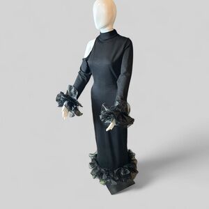 Black dress Long Length Gorgeous Mock Neck, Cut Out Shoulder ￼